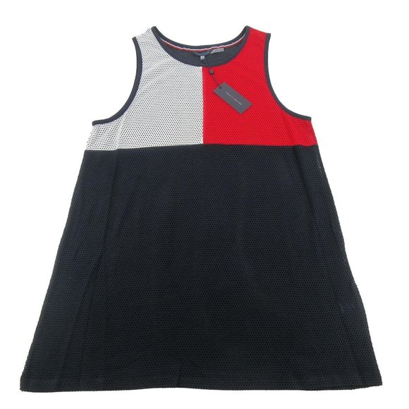 Tommy Hilfiger Swim Dress Cover Up Mesh Navy Blue Red White Size L/XL NEW $78 - Picture 1 of 10